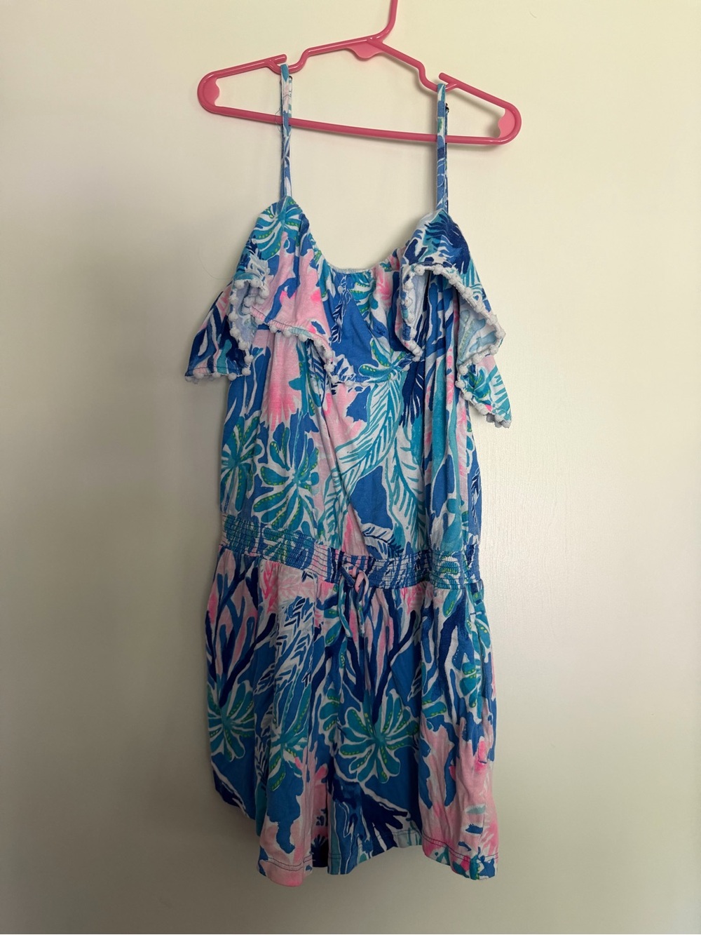 Lilly Pulitzer Blue & Pink Tropical Print Girls One-Piece - Size 12
